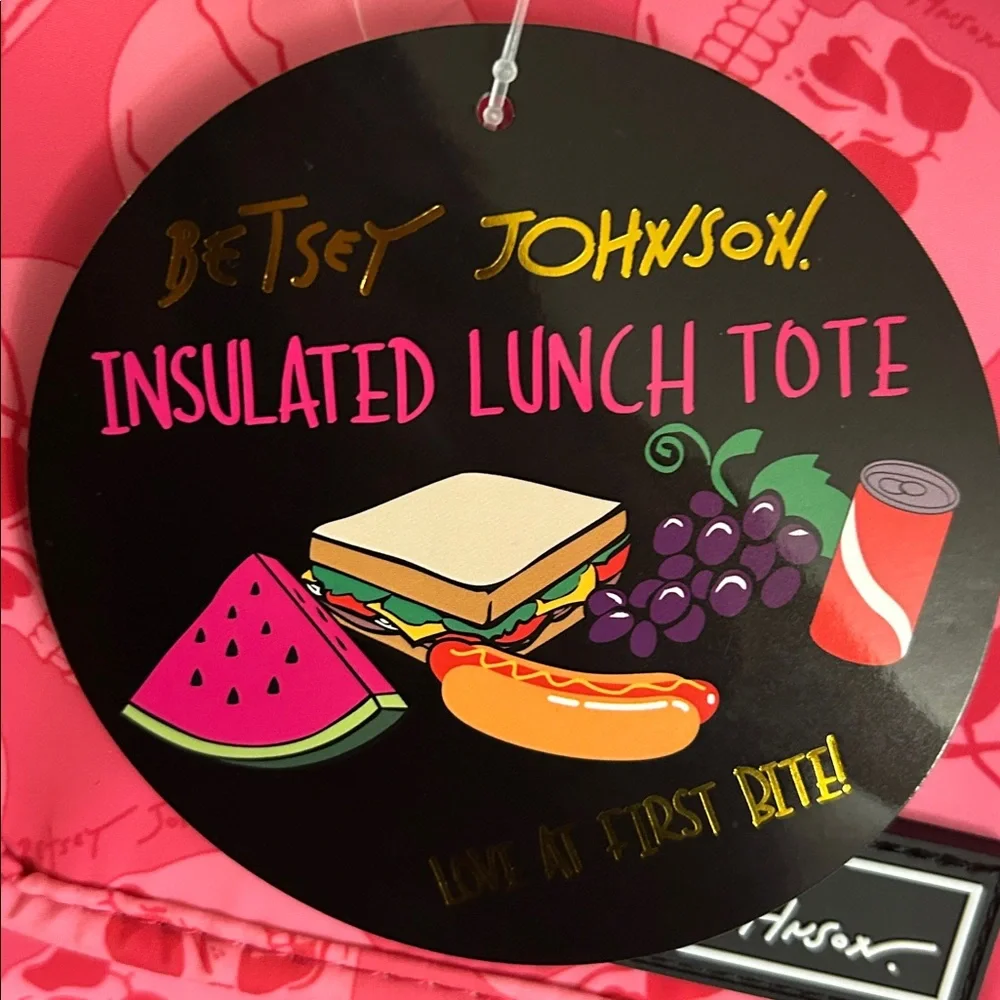 Betsey Johnson Pink/Black Skull Pattern Insulated Lunch Tote Bag